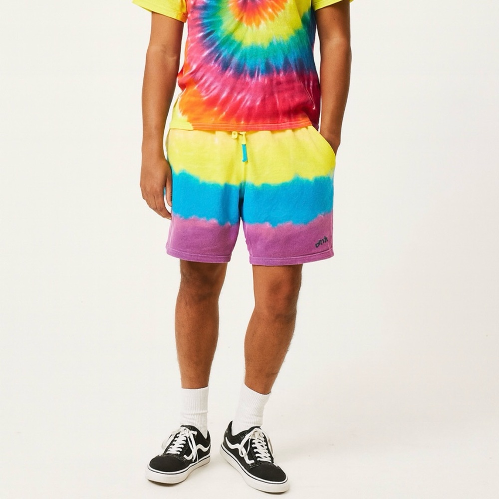 Philip Huang Drawstring Sweat Shorts Hand Dyed Rainbow Tie Dye Cotton Men’s Med